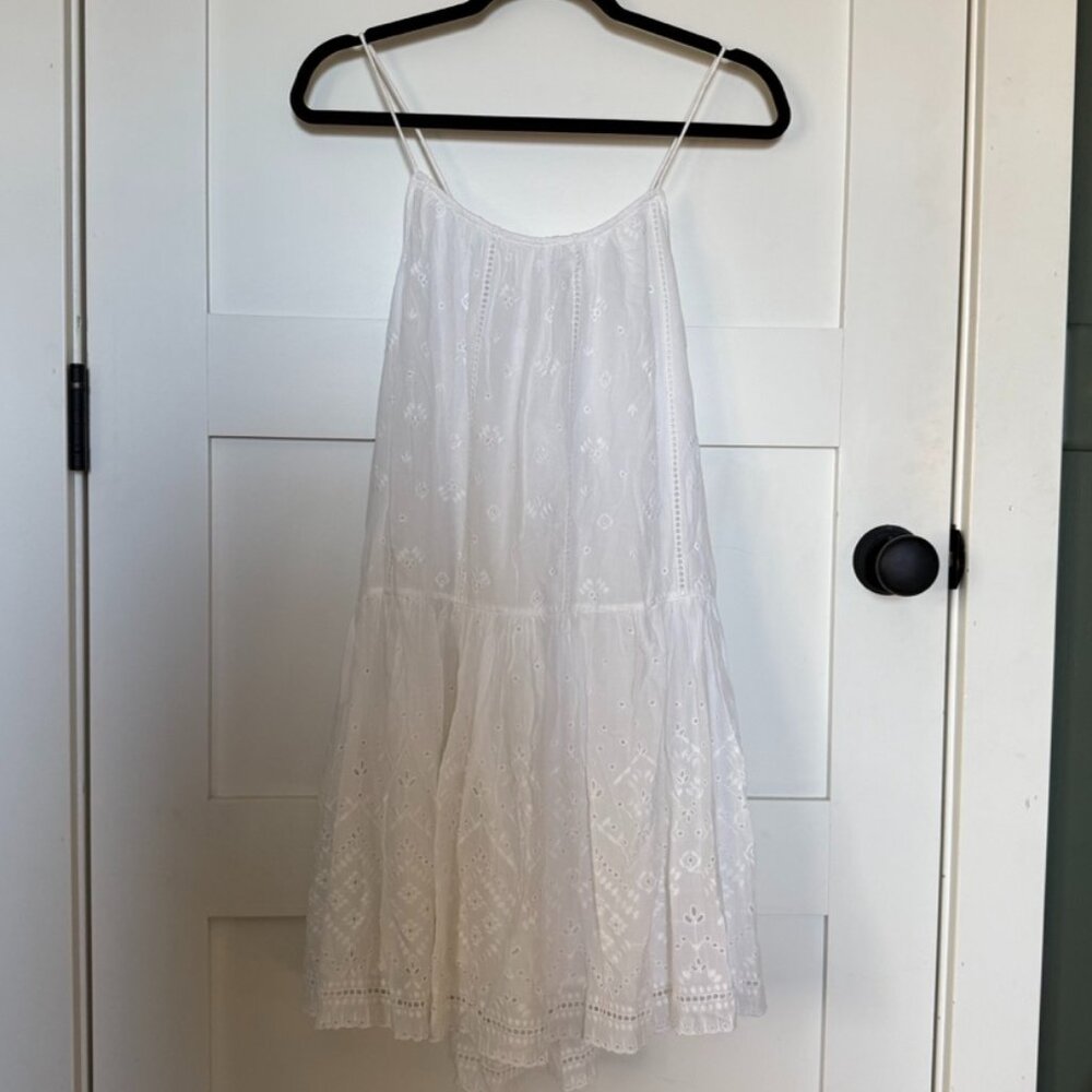 Unsubscribed White Eyelet Drop Waist Sundress Spaghetti Strap